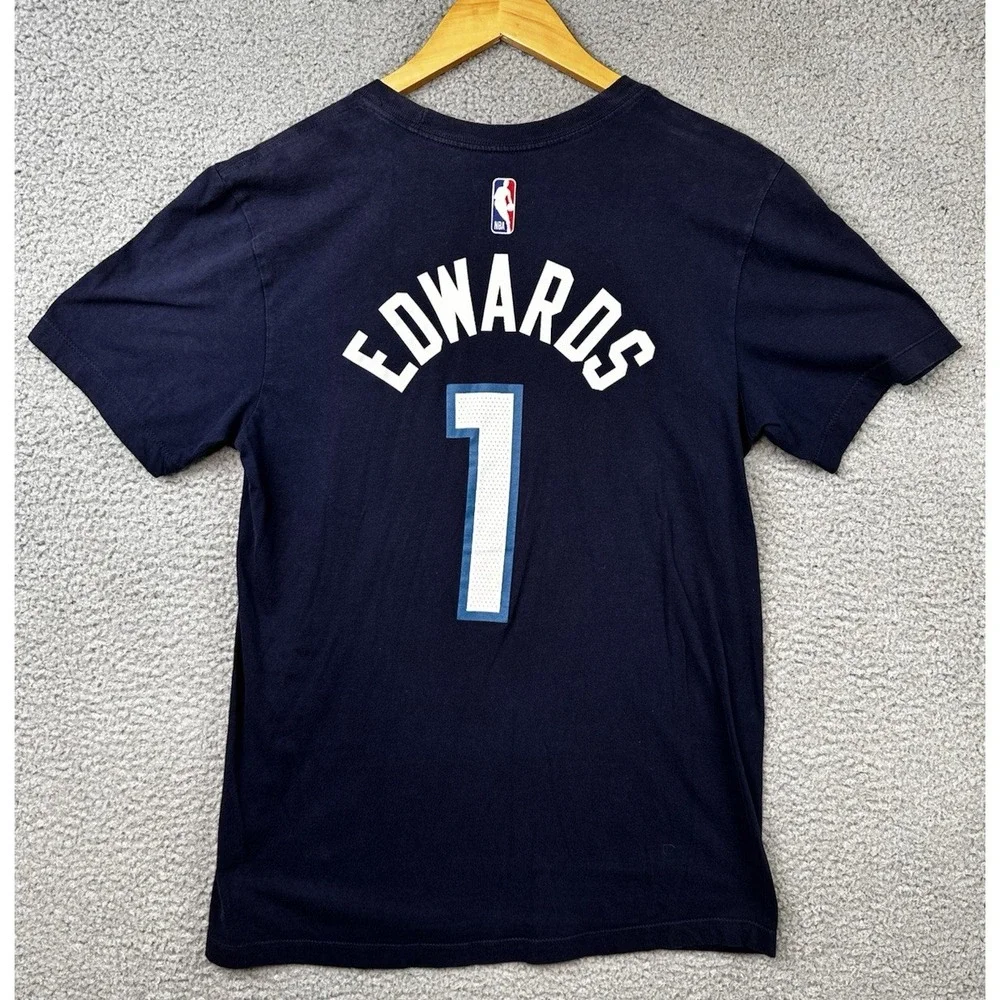 Anthony Edwards #1 Minnesota Timberwolves T Shirt Adult Small Blue - Picture 3 of 8